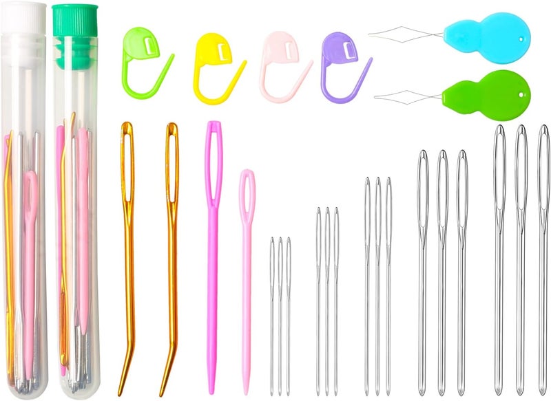 HEKISN 45Pcs Large Eye Blunt Yarn Needles kit, Assorted Sizes Bent Tapestry Darning Needle, Sewing Needles with Needle Threaders & Stitch Markers for Knitting Crochet (Green&White) - Image 1